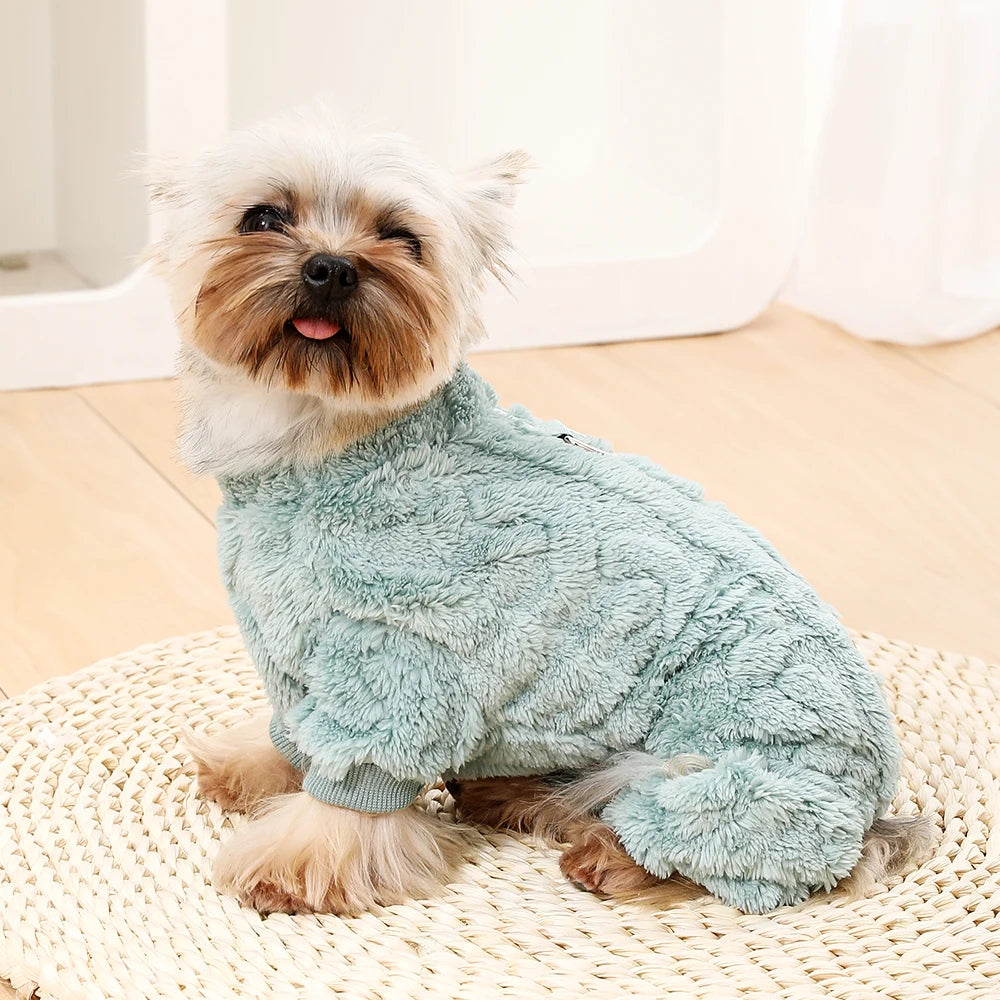 Winter Fleece Warm Dog Clothes Winter Soft Cozy Puppy Jumpsuit Plush Winter D-ring Overall For Small Medium Pet Vest Coat Cats