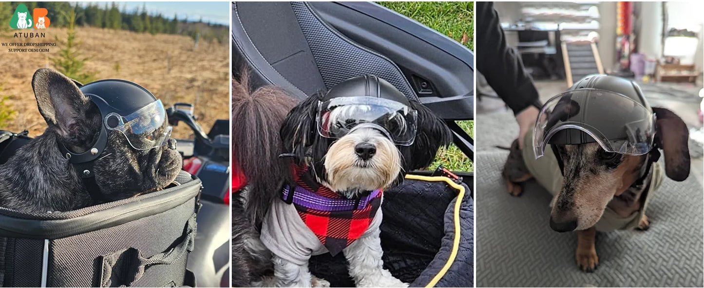 ATUBAN Dog Helmet Small Breed,Dog Motorcycle Helmet Drop-Down Clear Visor for Outdoor Motorcycling Windproof Pet Hat with Rivet
