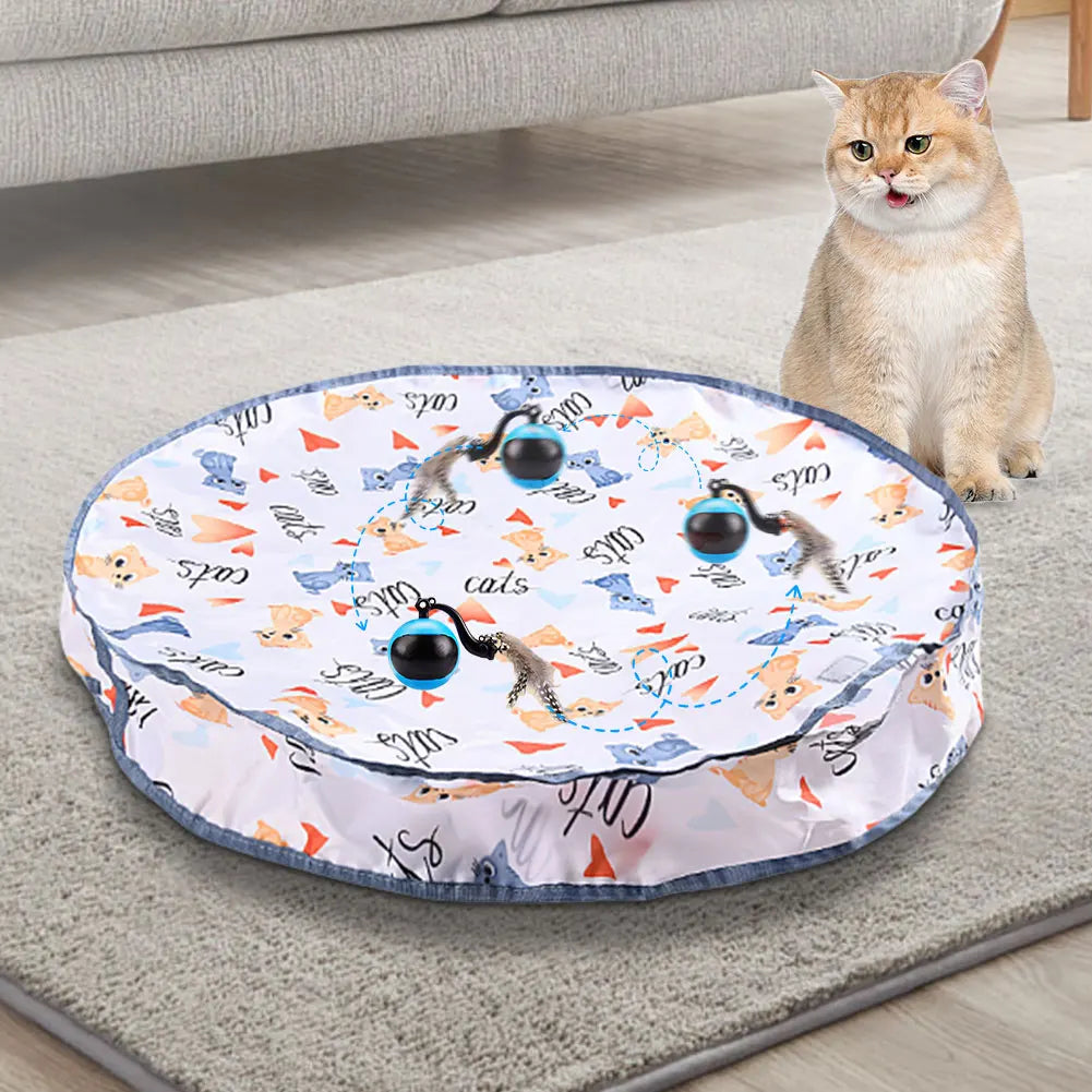 Cat Interactive Ball Toys Fast Rolling Ball in Play Mat Self Rotating Ball Anti-Depression Pet Toy for Indoor Cat Kitten