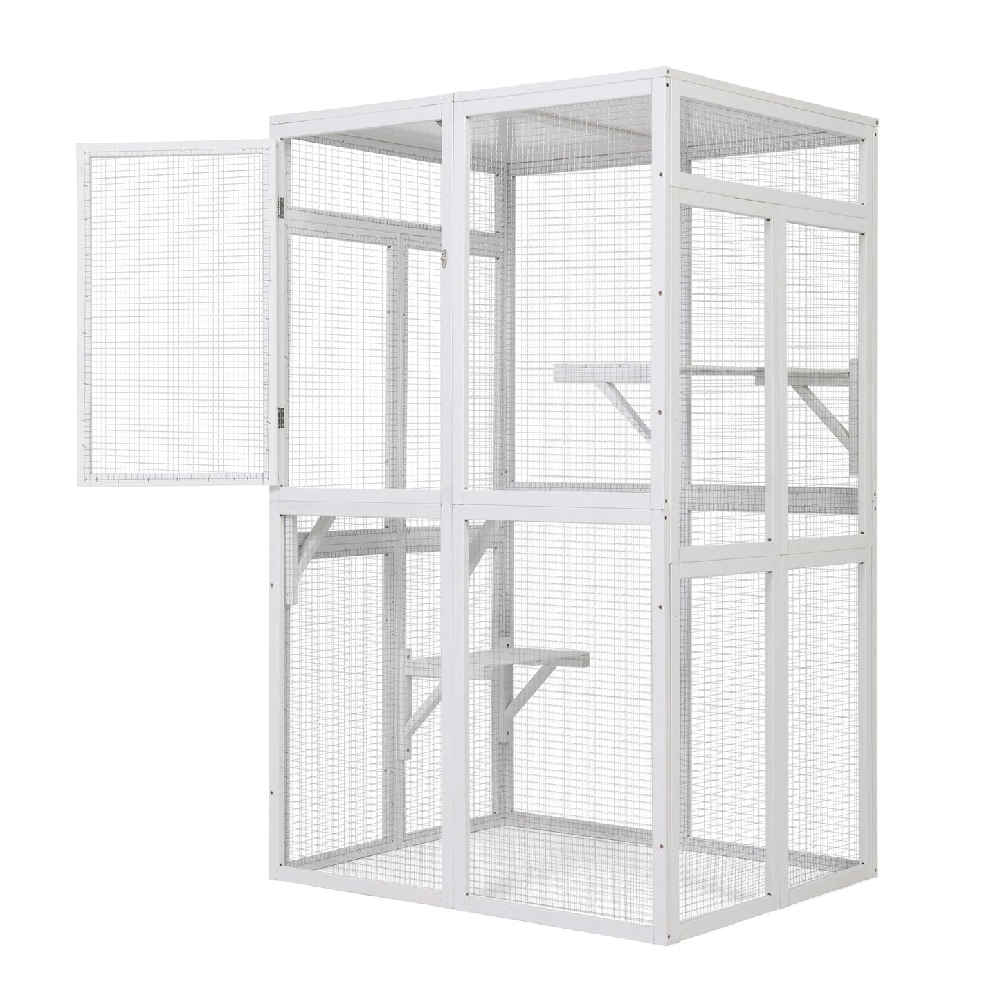 Wooden Cat Catio, Outdoor Cat Enclosure, Cat House with Platforms, Sunshine Board, Hammock, Door, Kitten Cage Condo