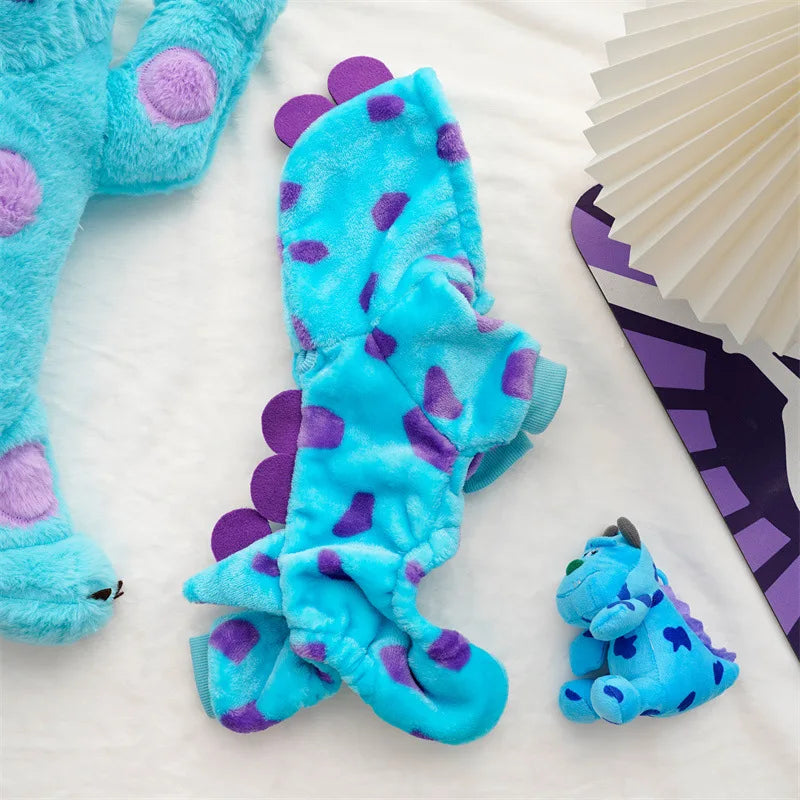 Dinosaur Plush Pet Costume 4-Leg Jumpsuit for Cats & Dogs Cute Winter Flannel Cosplay Outfit for Party Festival