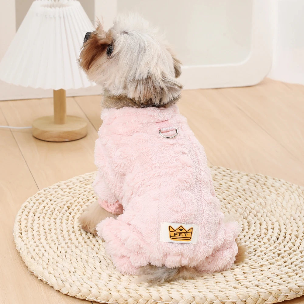 Winter Fleece Warm Dog Clothes Winter Soft Cozy Puppy Jumpsuit Plush Winter D-ring Overall For Small Medium Pet Vest Coat Cats
