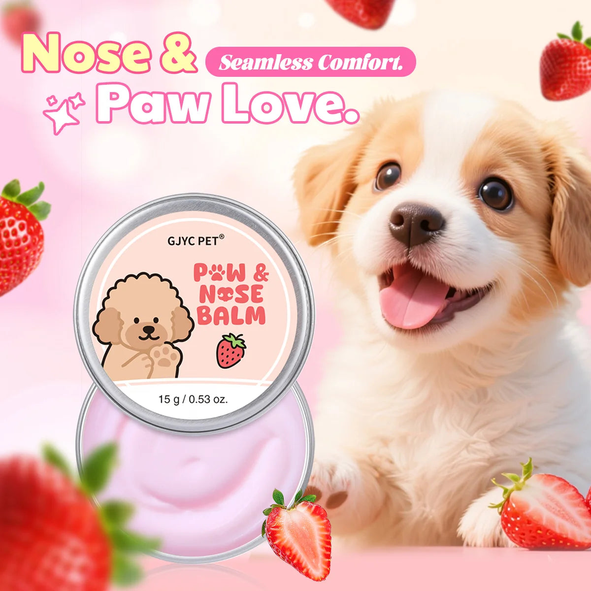 GJYC PET Strawberry Scented Natural Gentle Nourishing Pet Paw Care Cream Softens Pads Prevents Cracked Paws For Dogs Cats