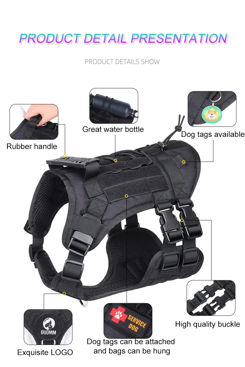 Tactical Dog Harness with Handle and Leash Military Dog Walking Accessory for Rottweiler Medium Large Dog Puppy Harness