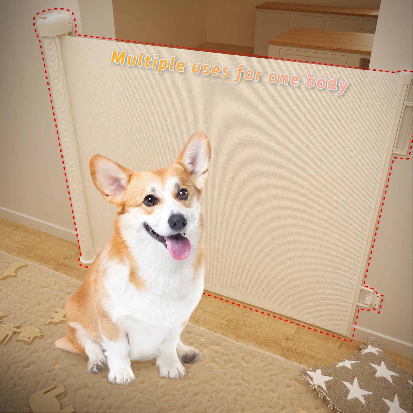 Extra Wide Kids Pets Gate Retractable Dog Gate for Babies and Pets, White Child Baby Gates, One Handed Operation Mesh Safety