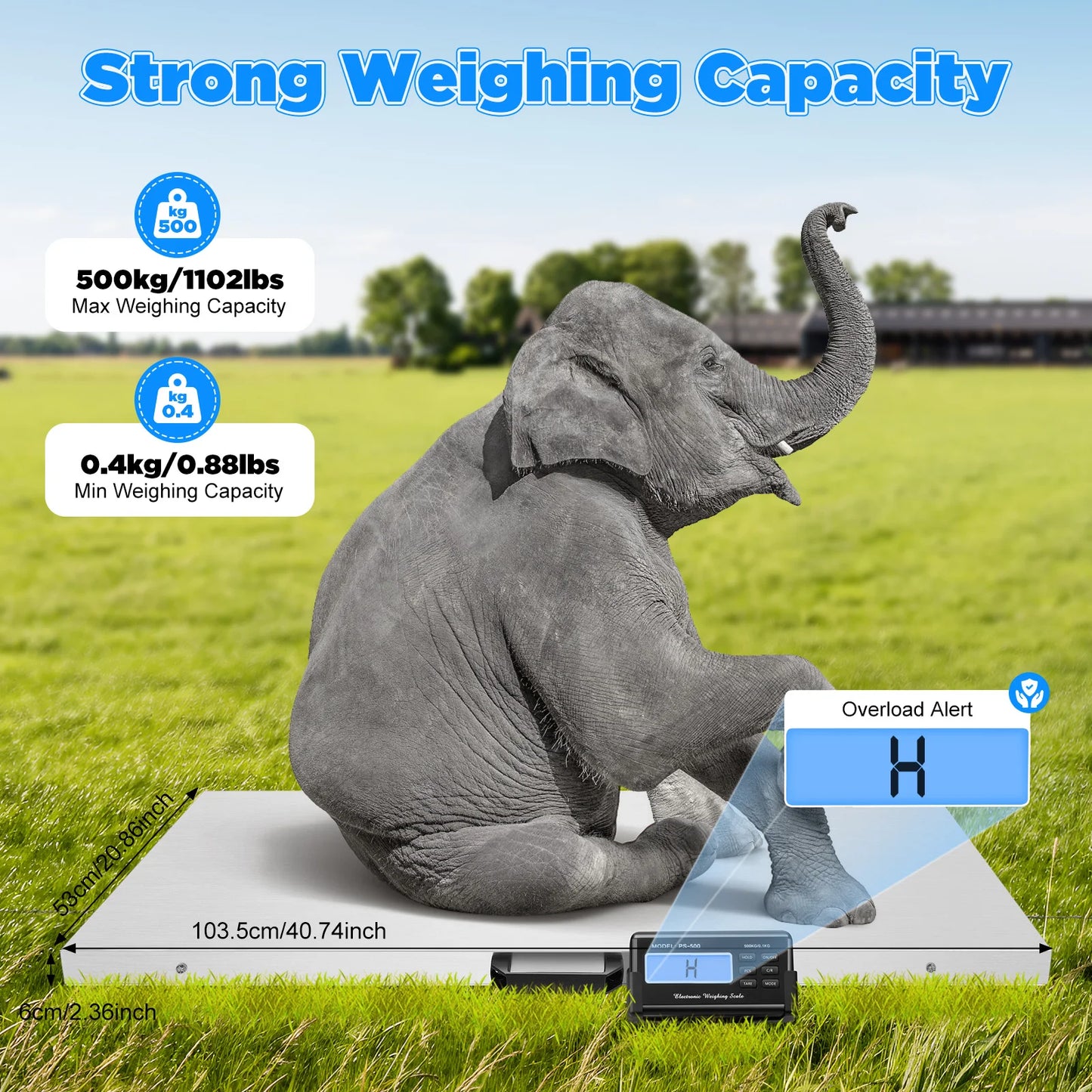 1100lb Digital Animal Scale - Stainless Steel Platform, LCD Display, Multi-Unit & Battery/AC Power for Pets/Livestock/Farms