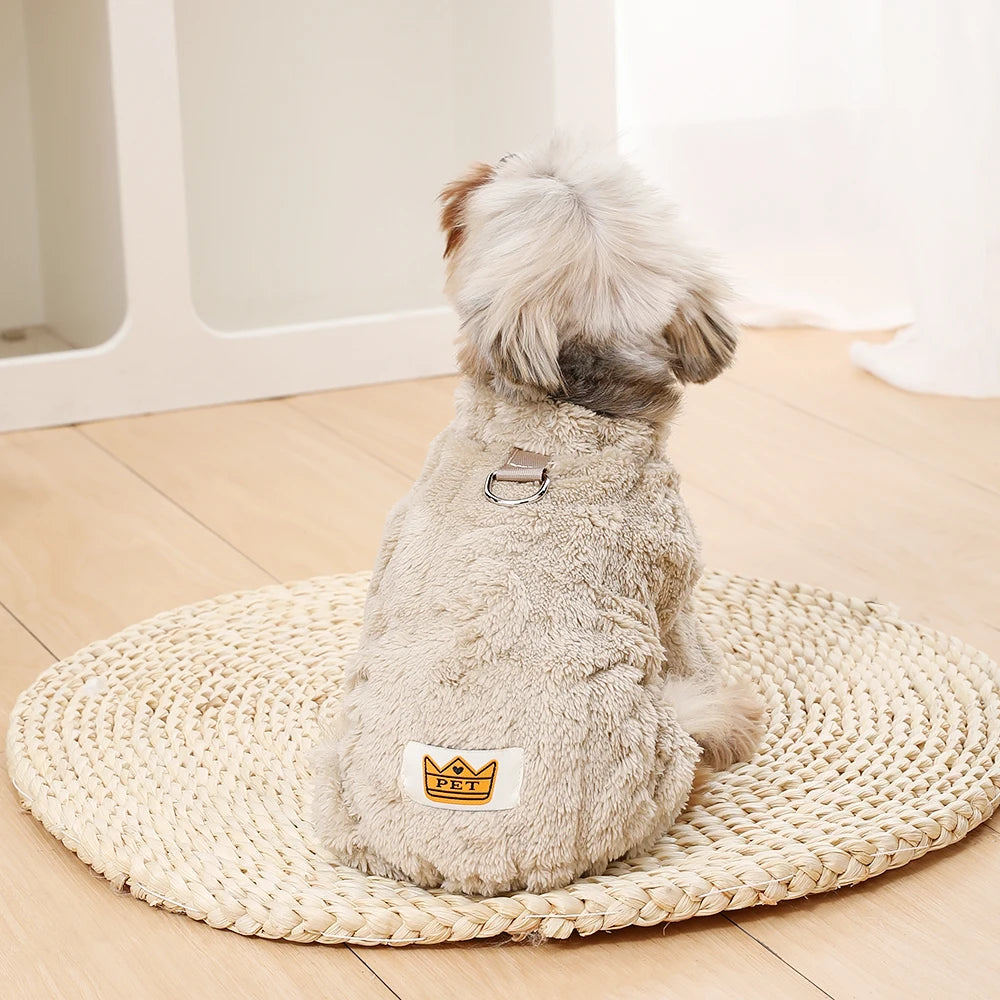 Winter Fleece Warm Dog Clothes Winter Soft Cozy Puppy Jumpsuit Plush Winter D-ring Overall For Small Medium Pet Vest Coat Cats