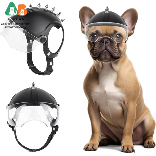 ATUBAN Dog Helmet Small Breed,Dog Motorcycle Helmet Drop-Down Clear Visor for Outdoor Motorcycling Windproof Pet Hat with Rivet