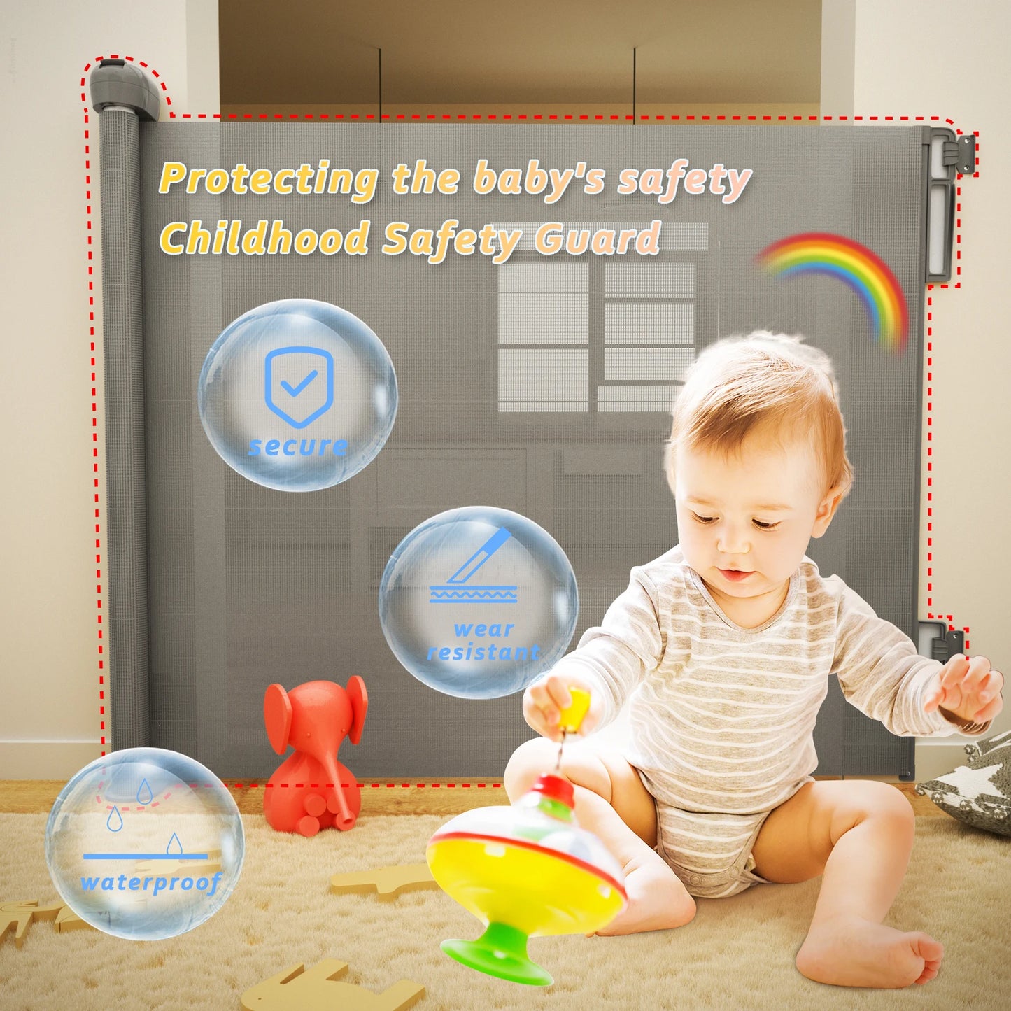Extra Wide Kids Pets Gate Retractable Dog Gate for Babies and Pets, White Child Baby Gates, One Handed Operation Mesh Safety