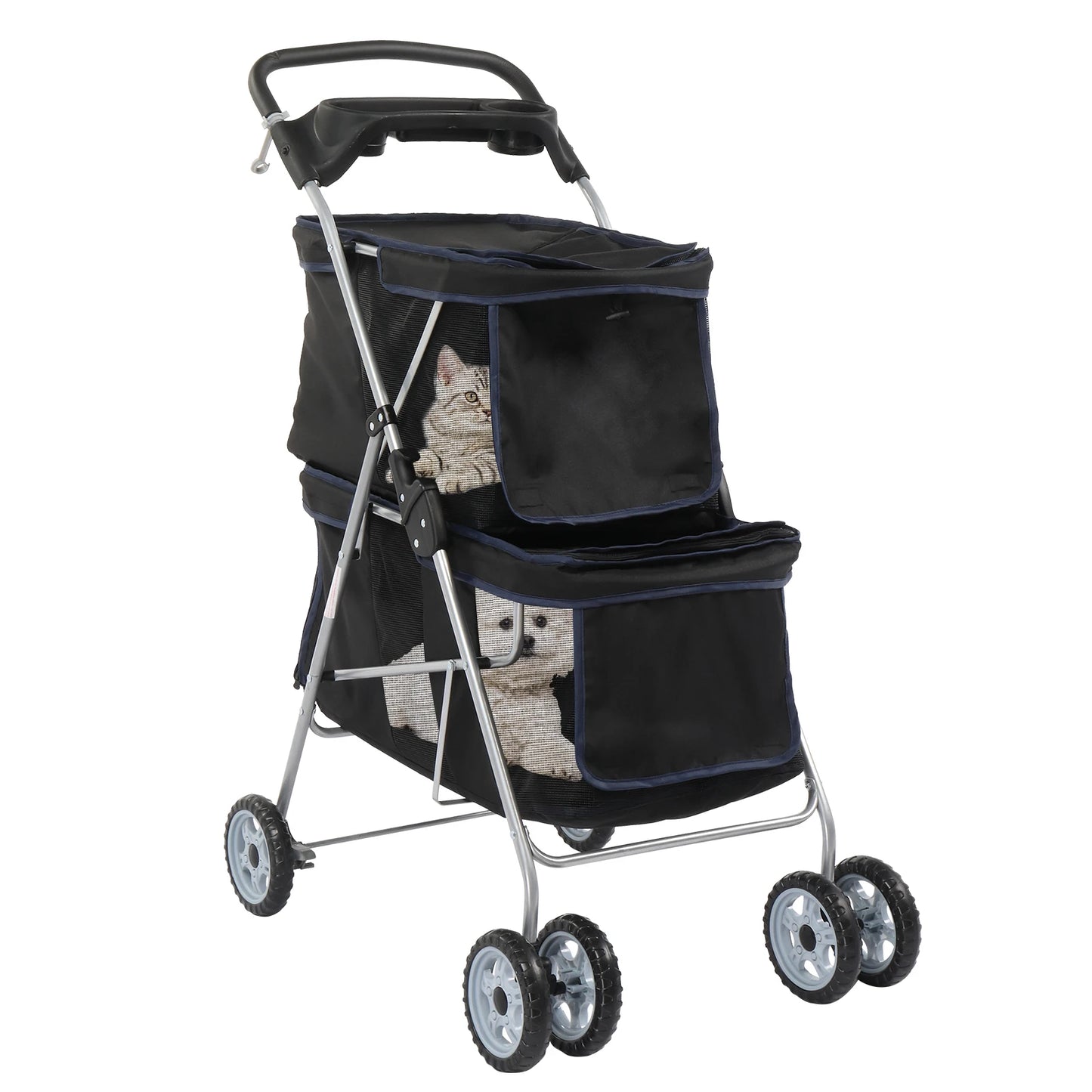 Pet Stroller for 2 Dogs/Cats, Double 4-Wheel Carrier Jogger for Small-Medium Pets, Waterproof Folding Crate with Soft Pad.
