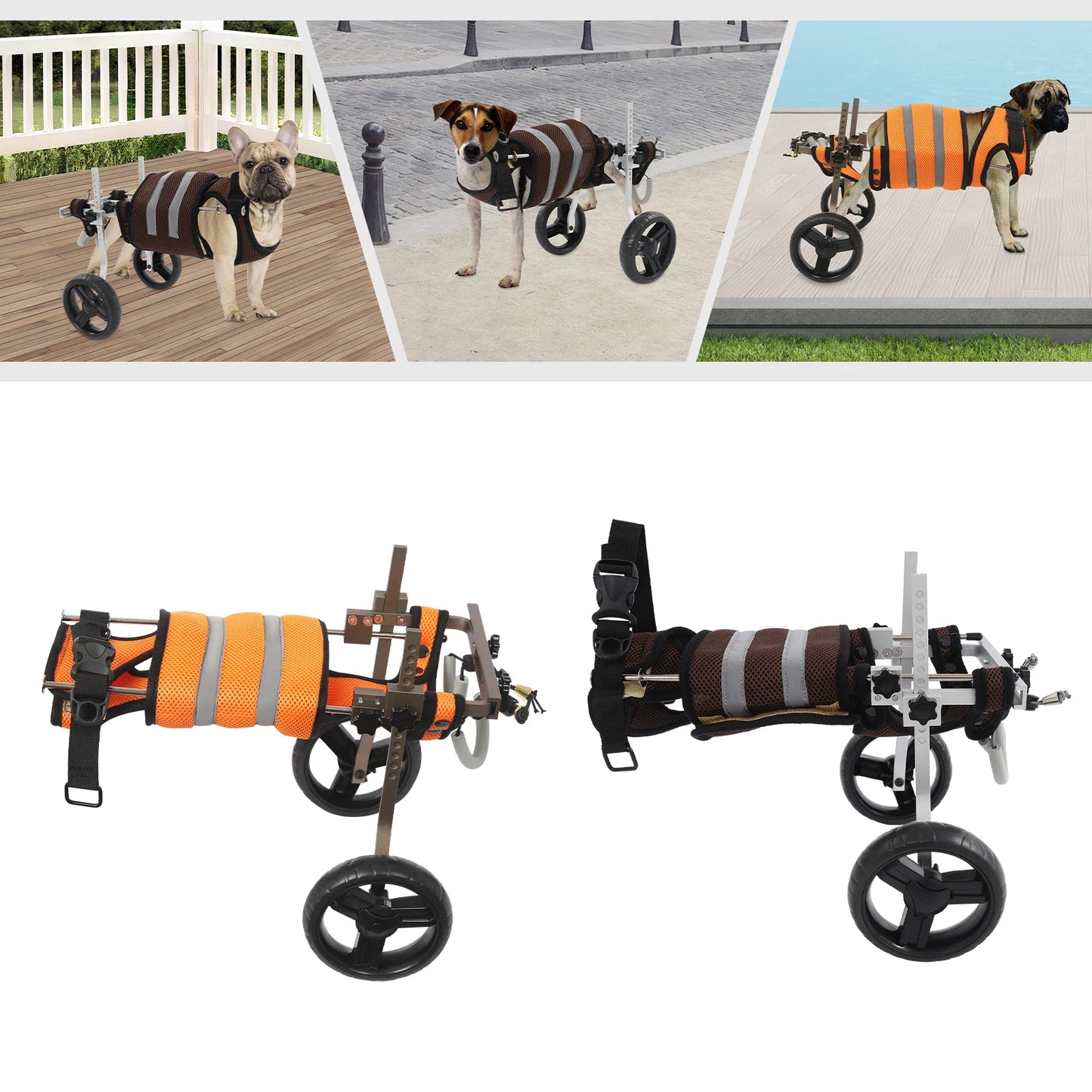 Adjustable Dog Wheelchair for Hind Leg Support, Lightweight Aluminum Frame, EVA Wheels & Breathable Mesh, Fits Pets 6.6-19.8lbs