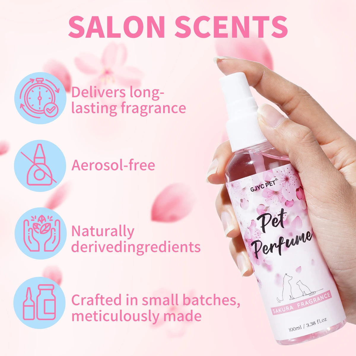 Sakura Blossom Pet Perfume Spray Long Lasting Odor Eliminator Gentle Alcohol-Free Formula Safe For Dogs Cats