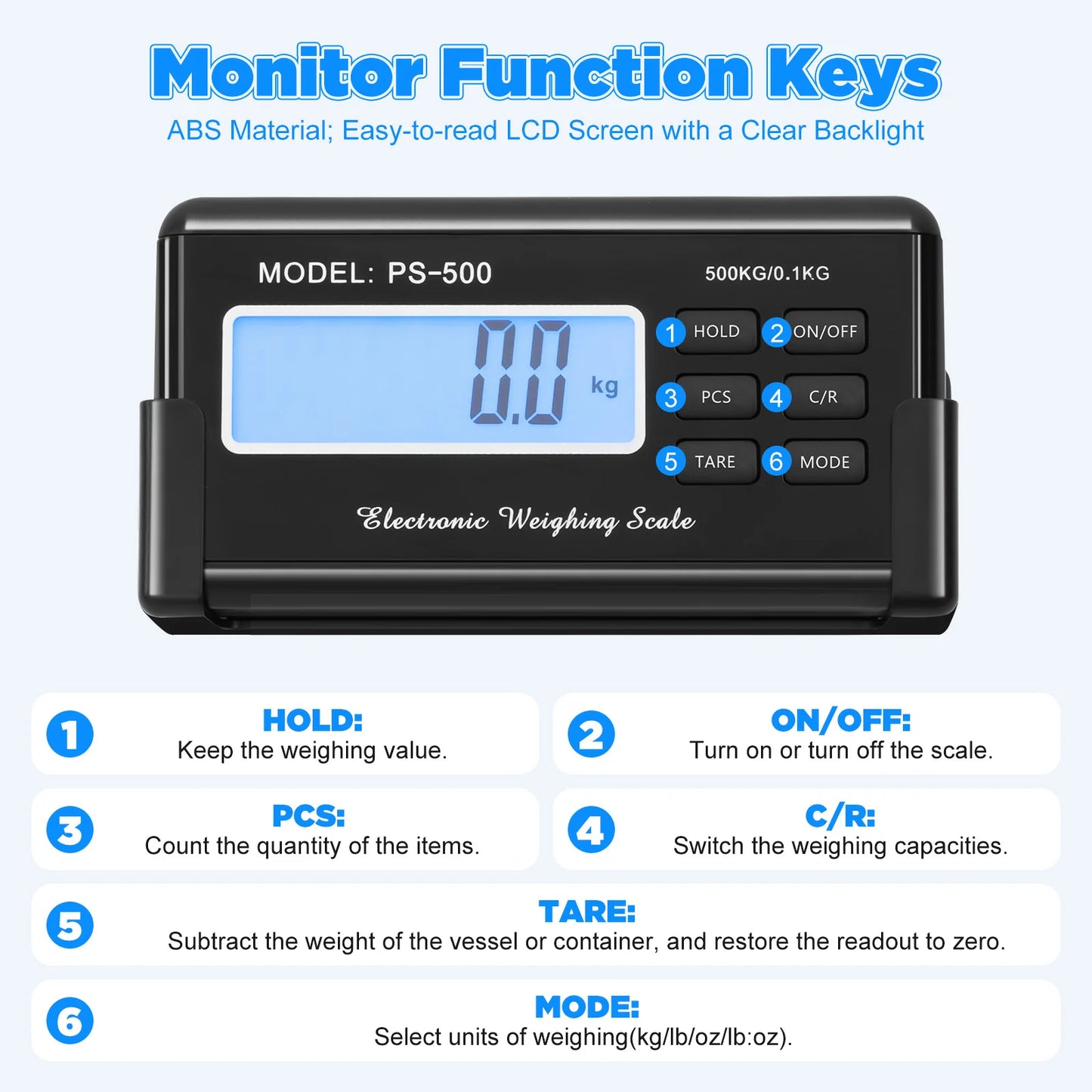 1100lb Digital Animal Scale - Stainless Steel Platform, LCD Display, Multi-Unit & Battery/AC Power for Pets/Livestock/Farms