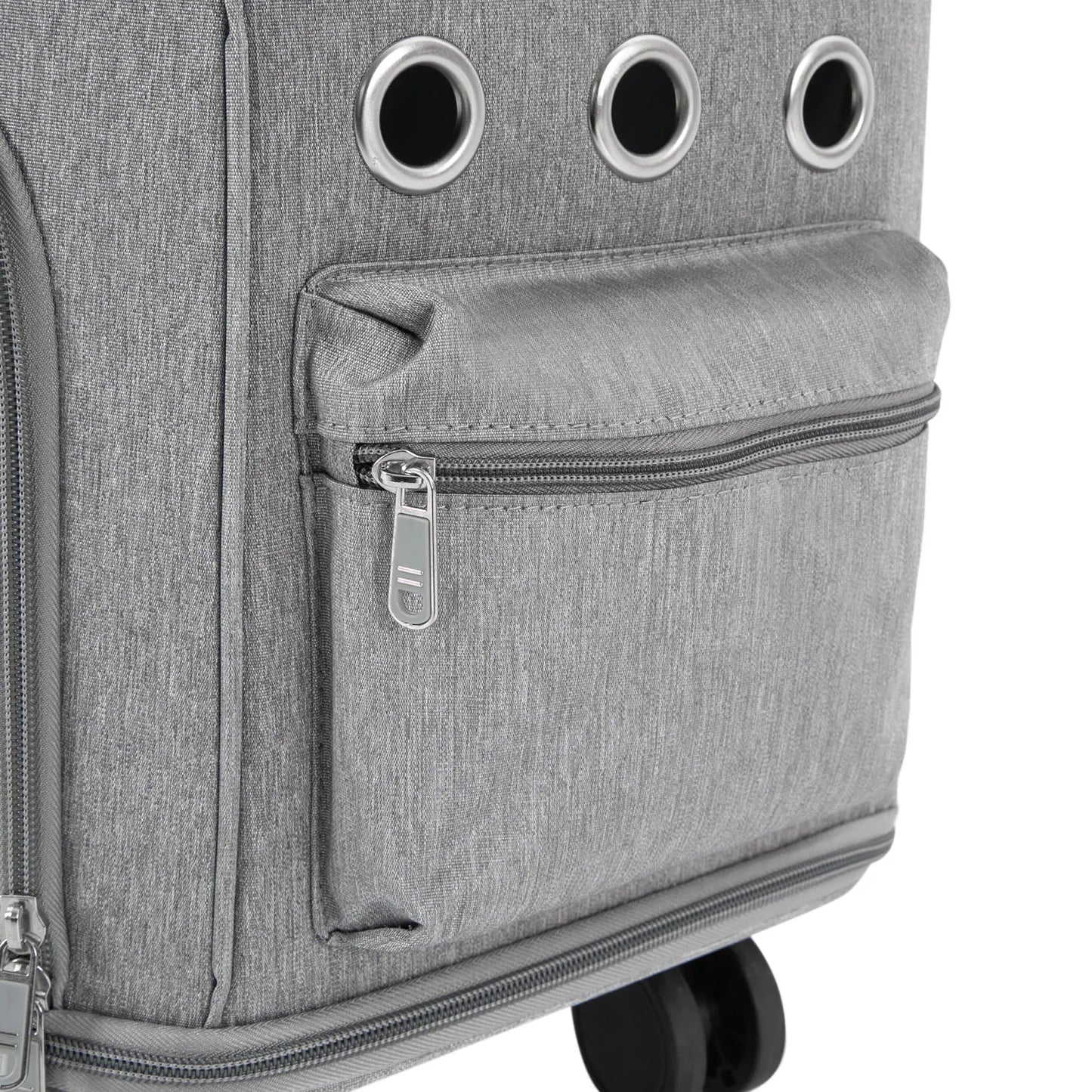 Double-Compartment Pet Rolling Carrier Cat Carrier w/Wheels Ventilated Design Pet Trolley Bag for 2 Pets Traveling, Camping