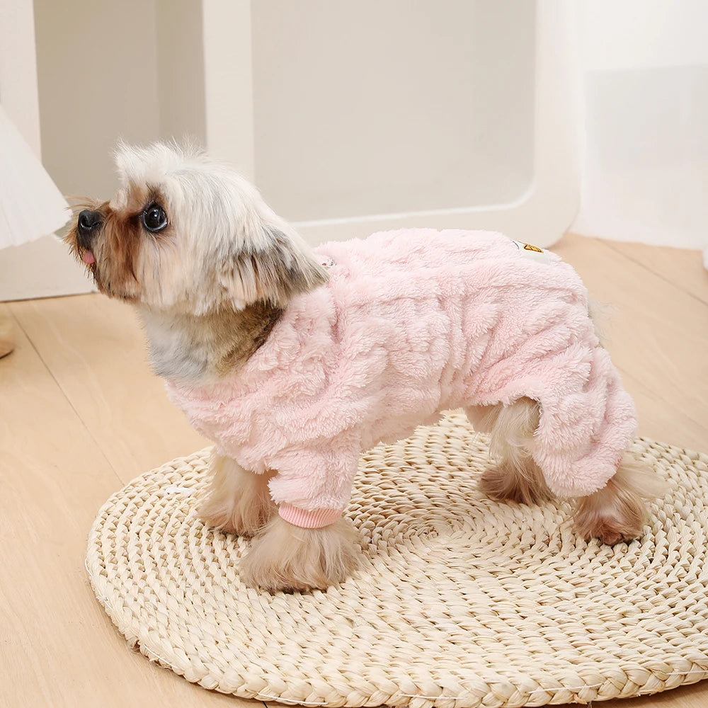 Winter Fleece Warm Dog Clothes Winter Soft Cozy Puppy Jumpsuit Plush Winter D-ring Overall For Small Medium Pet Vest Coat Cats