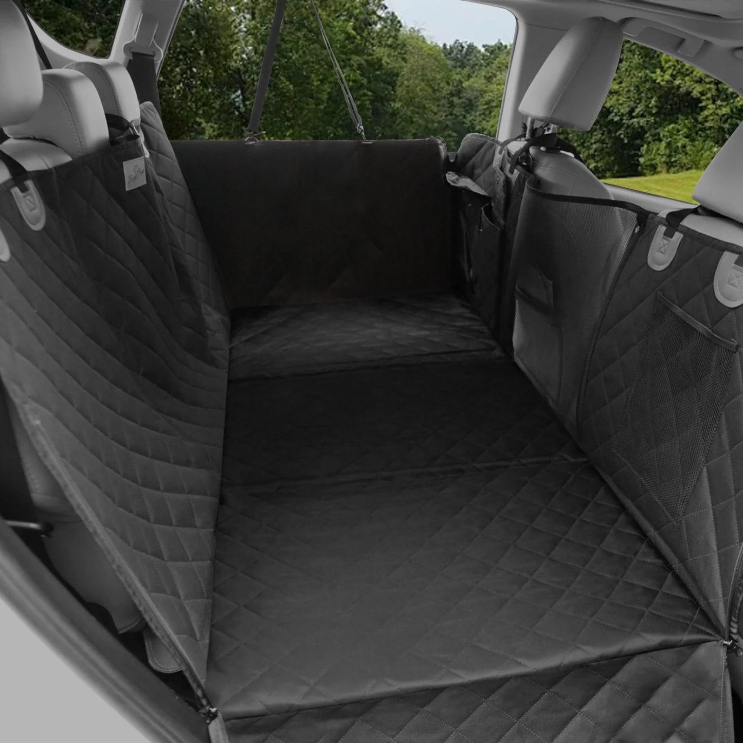 Bingopaw Large Dog Car Seat Cover Back Seat Extender Backseat Protection for Cars with Pockets Hard Bottom Waterproof