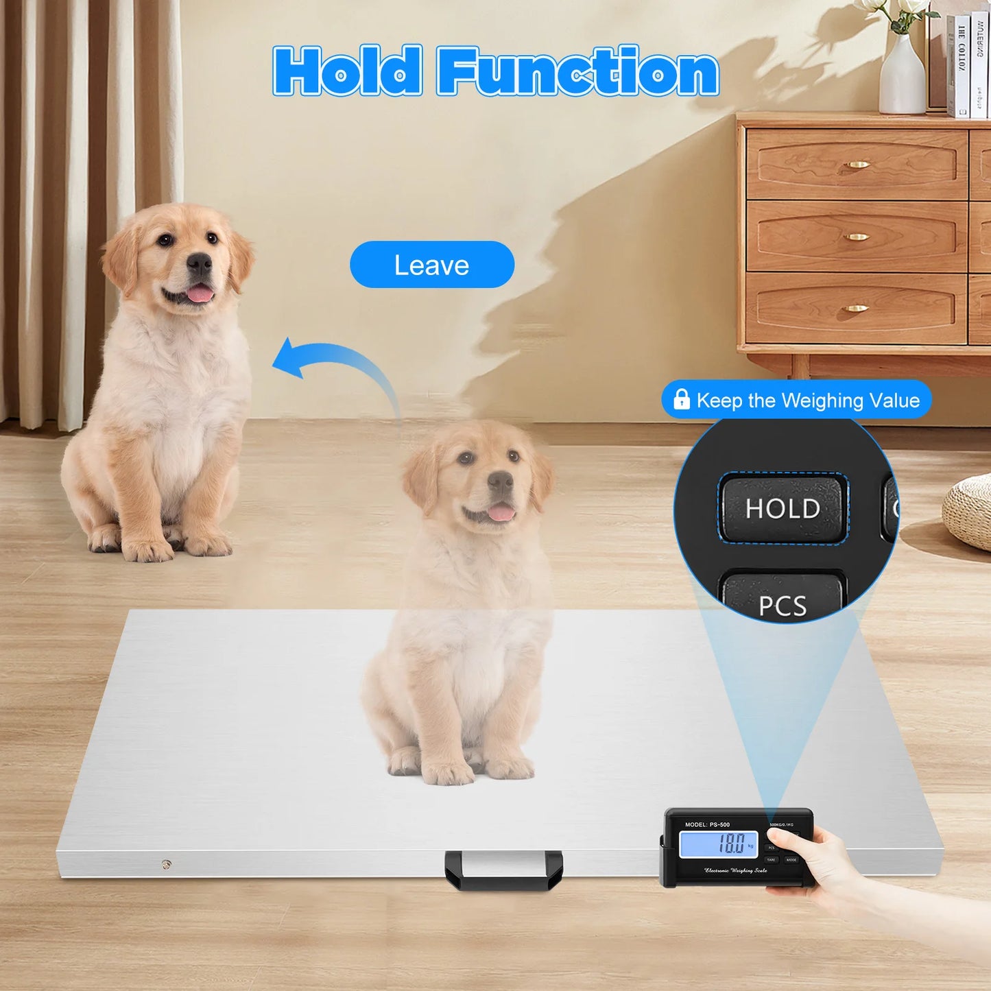 1100lb Digital Animal Scale - Stainless Steel Platform, LCD Display, Multi-Unit & Battery/AC Power for Pets/Livestock/Farms