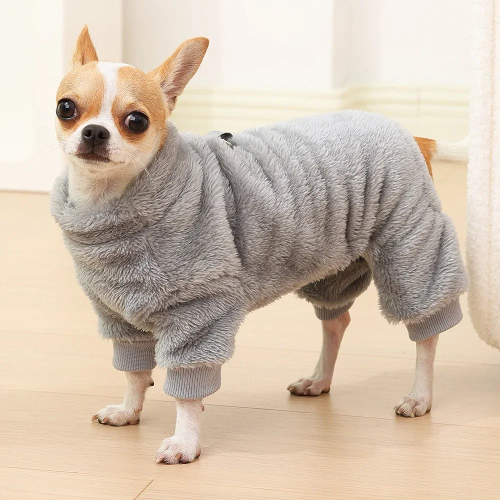 Winter Fleece Warm Dog Clothes Winter Soft Cozy Puppy Jumpsuit Plush Winter D-ring Overall For Small Medium Pet Vest Coat Cats
