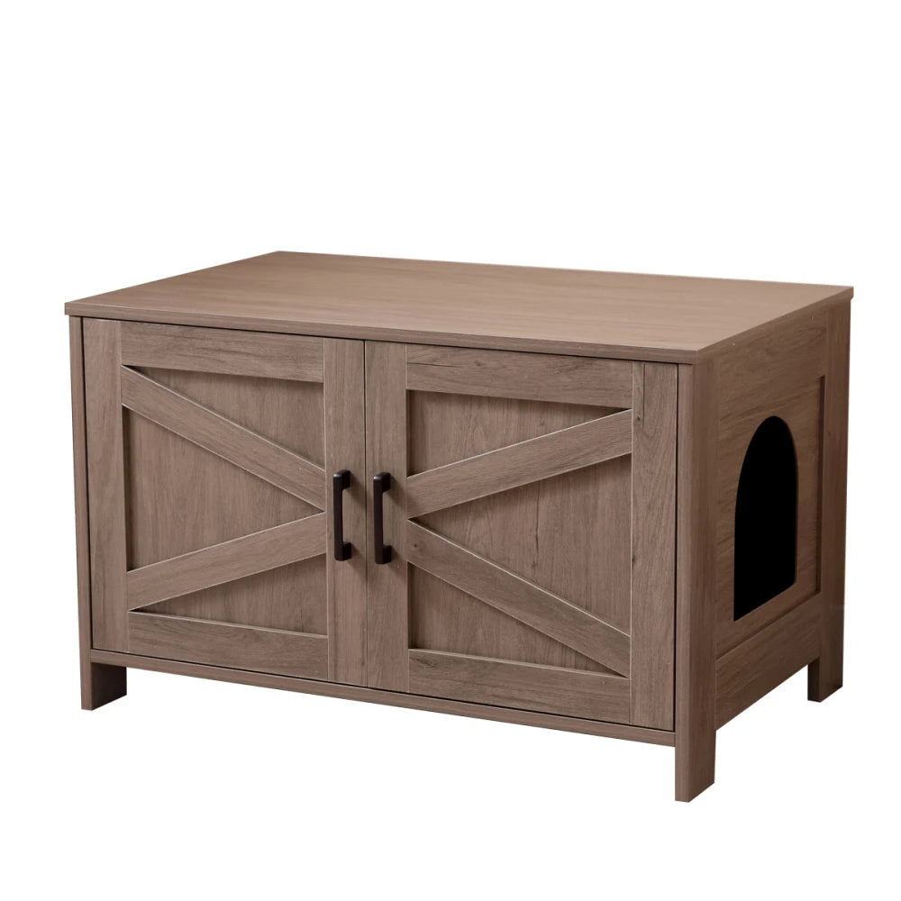 Cat Litter Box Enclosure Litter Box Furniture Hidden with Barn Door Wooden Cat Washroom Furniture Cat House End Table Fit Most