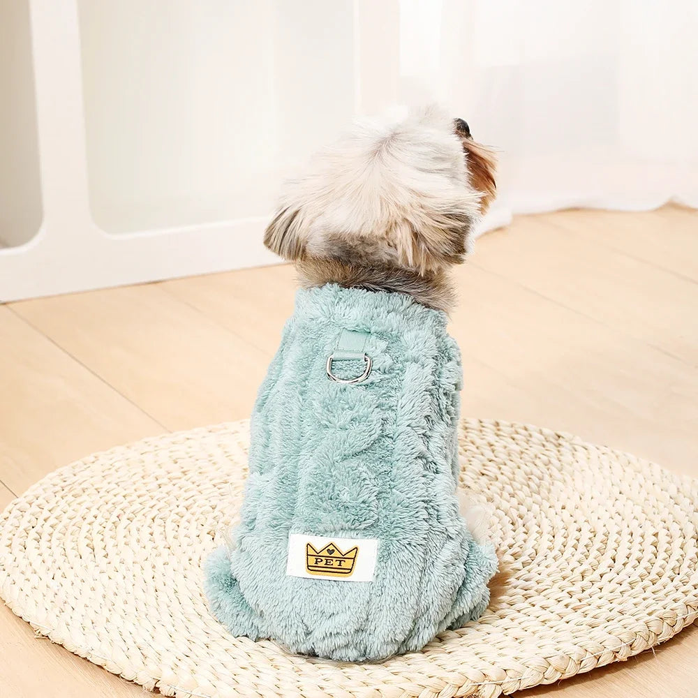 Winter Fleece Warm Dog Clothes Winter Soft Cozy Puppy Jumpsuit Plush Winter D-ring Overall For Small Medium Pet Vest Coat Cats