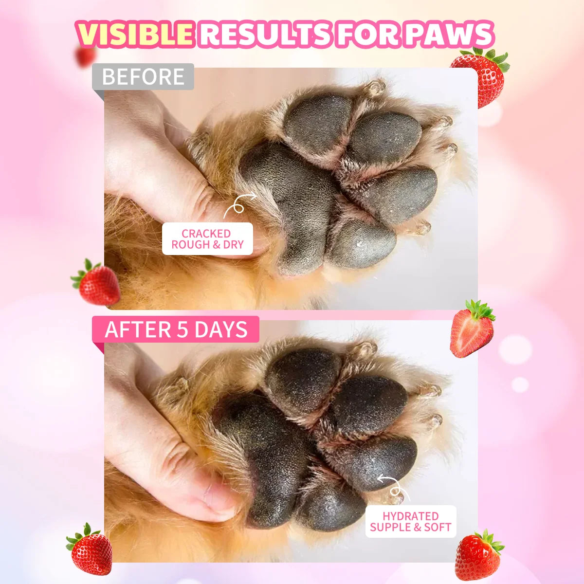 GJYC PET Strawberry Scented Natural Gentle Nourishing Pet Paw Care Cream Softens Pads Prevents Cracked Paws For Dogs Cats