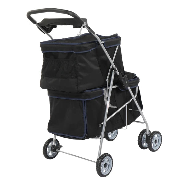 Pet Stroller for 2 Dogs/Cats, Double 4-Wheel Carrier Jogger for Small-Medium Pets, Waterproof Folding Crate with Soft Pad.