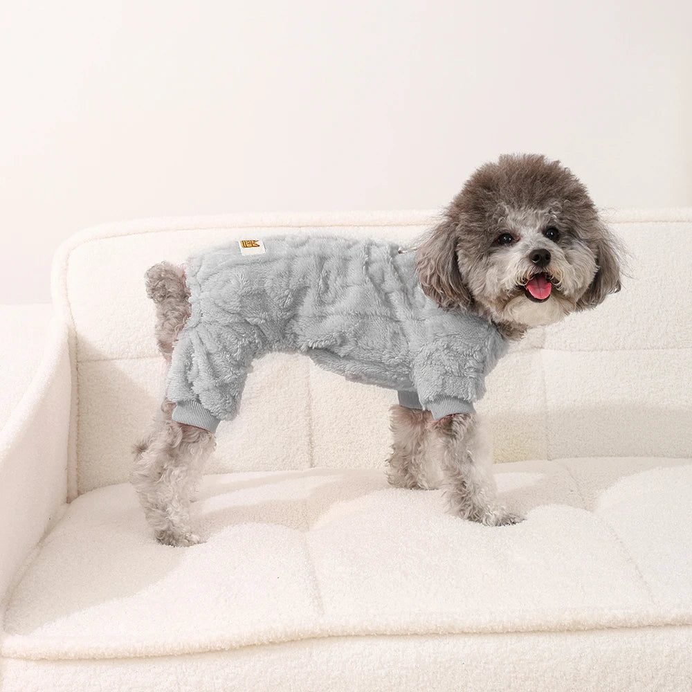 Winter Fleece Warm Dog Clothes Winter Soft Cozy Puppy Jumpsuit Plush Winter D-ring Overall For Small Medium Pet Vest Coat Cats