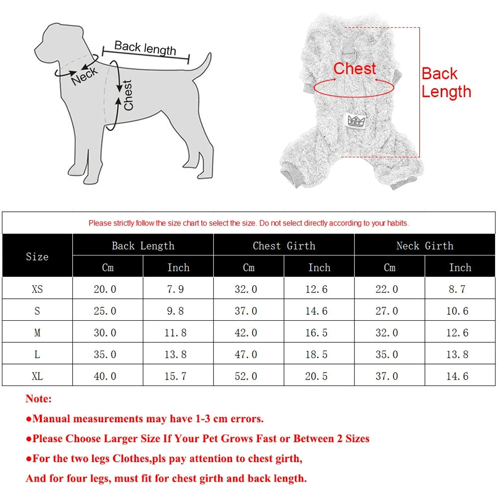 Winter Fleece Warm Dog Clothes Winter Soft Cozy Puppy Jumpsuit Plush Winter D-ring Overall For Small Medium Pet Vest Coat Cats