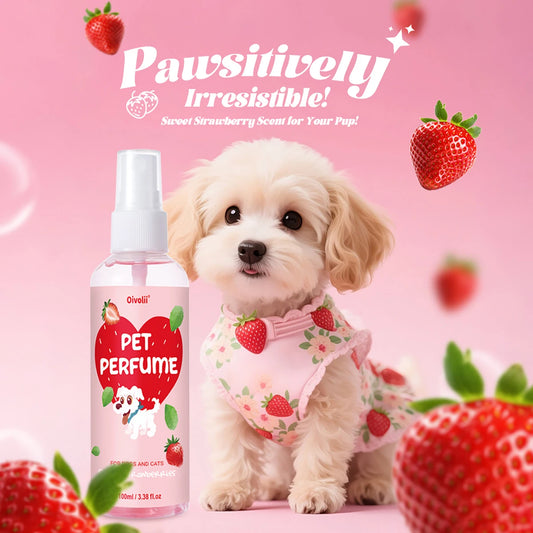 100ml Strawberry Scent Pet Perfume Spray Long-Lasting Deodorant Natural Formula for Dogs Cats All Breeds Air Freshener