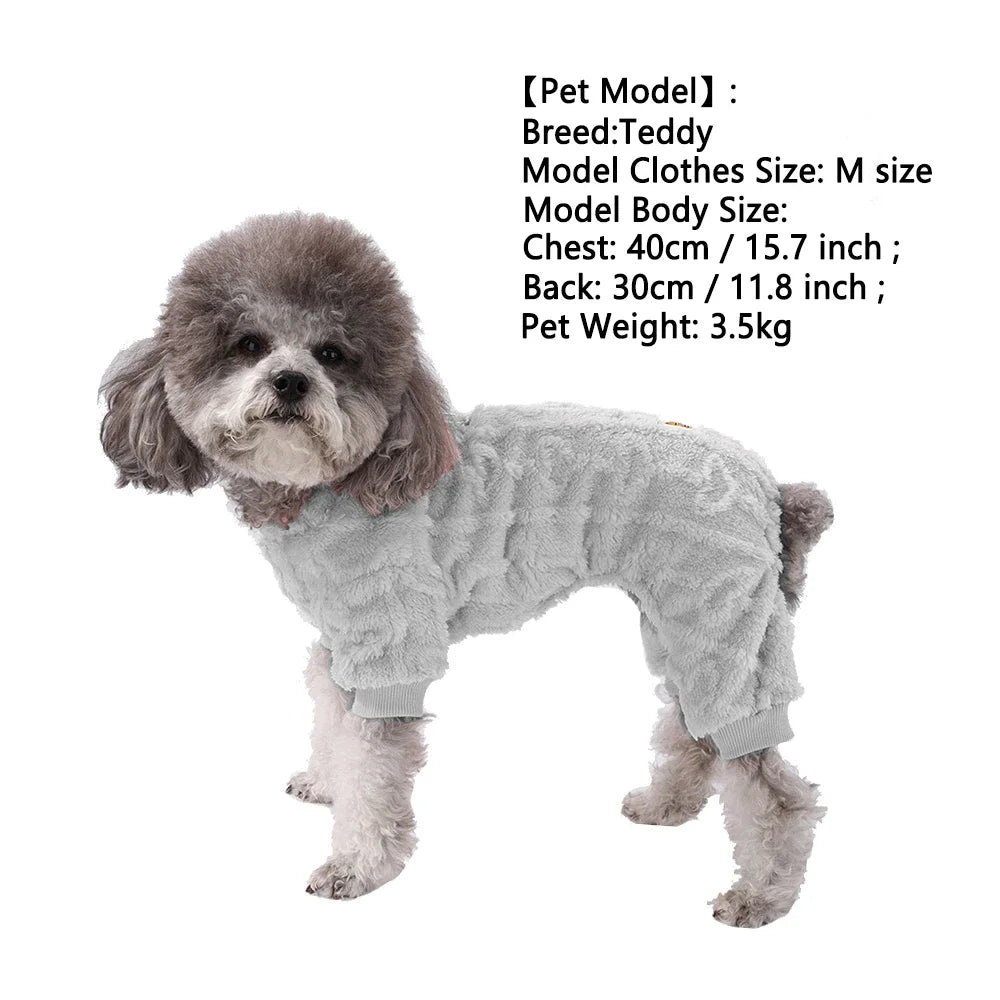 Winter Fleece Warm Dog Clothes Winter Soft Cozy Puppy Jumpsuit Plush Winter D-ring Overall For Small Medium Pet Vest Coat Cats