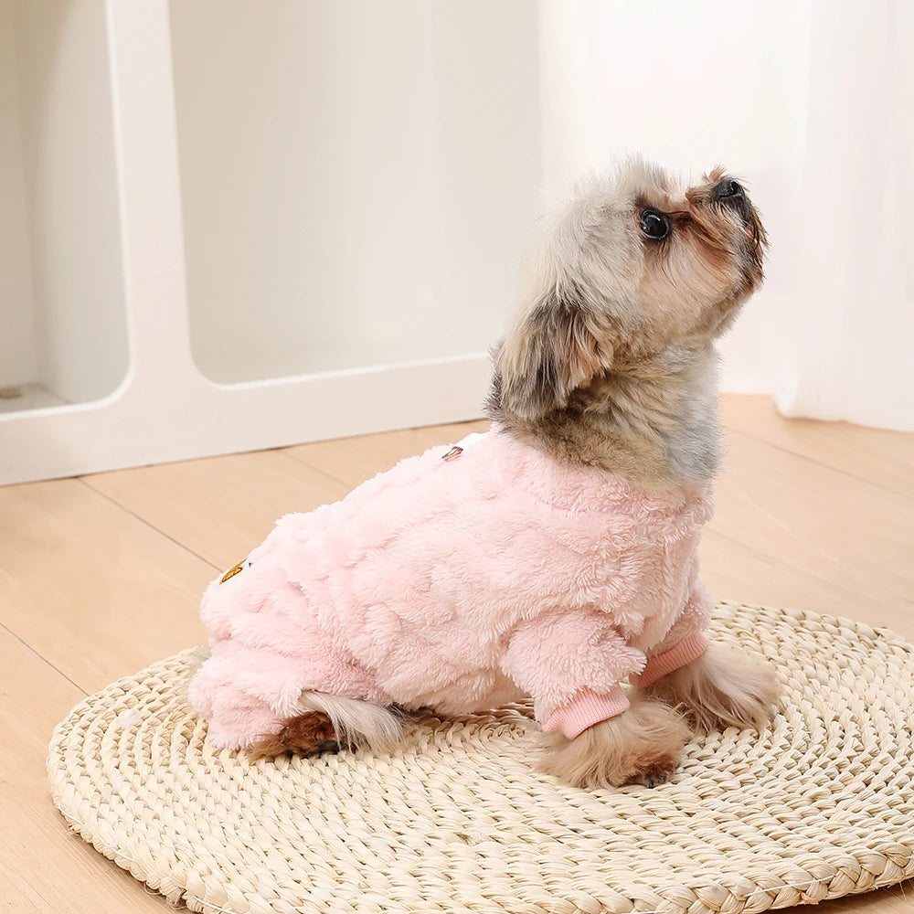Winter Fleece Warm Dog Clothes Winter Soft Cozy Puppy Jumpsuit Plush Winter D-ring Overall For Small Medium Pet Vest Coat Cats