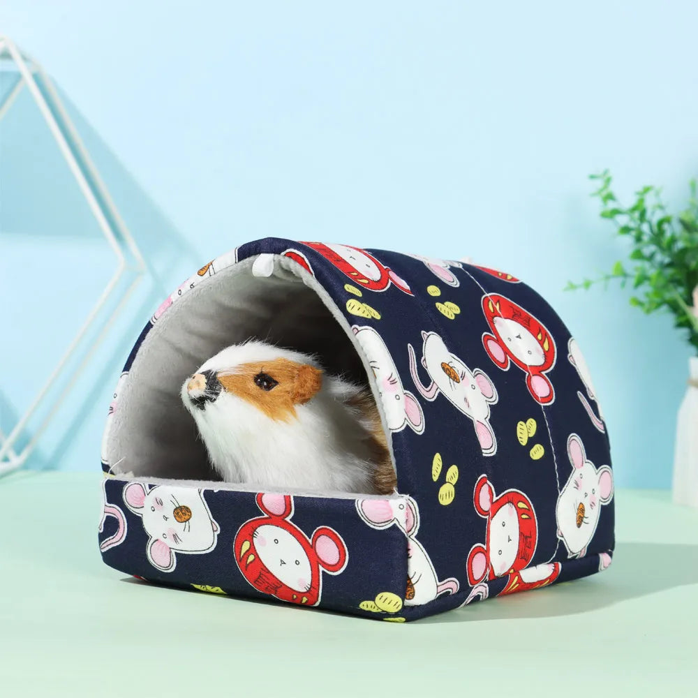 Cute Cartoon Rabbit Squirrel Mini Cage Guinea Pig Nest Small Animal Mice Rat Pet Sleeping Bed Hamster House Winter Warm Soft Mat