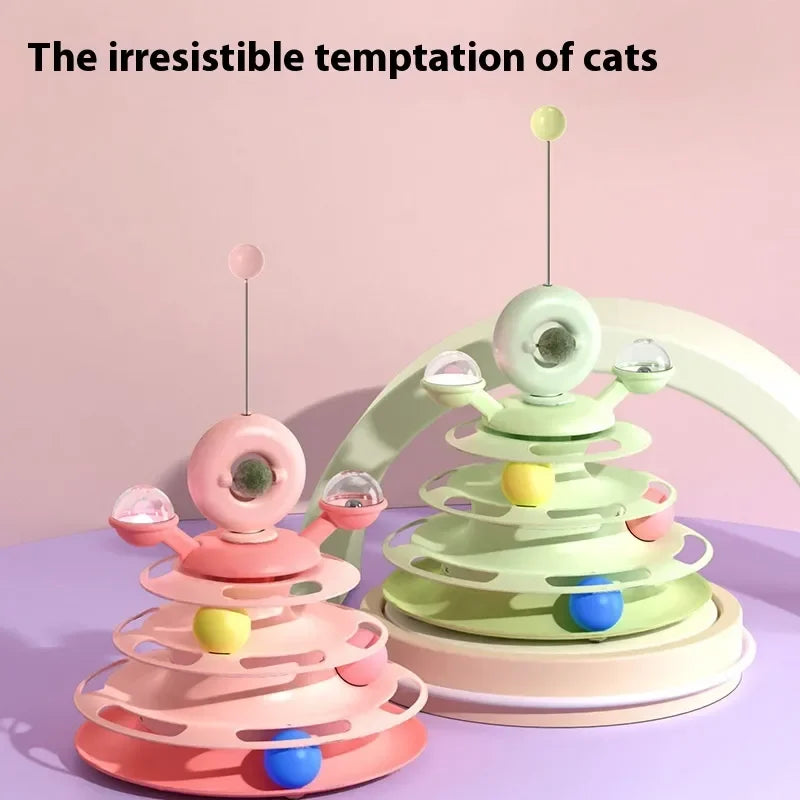 4 Levels Cat Toy Tower Turntable Roller Balls Toys Interactive Intelligence Pets Toys Training Track Puzzle Funny Games Accessor