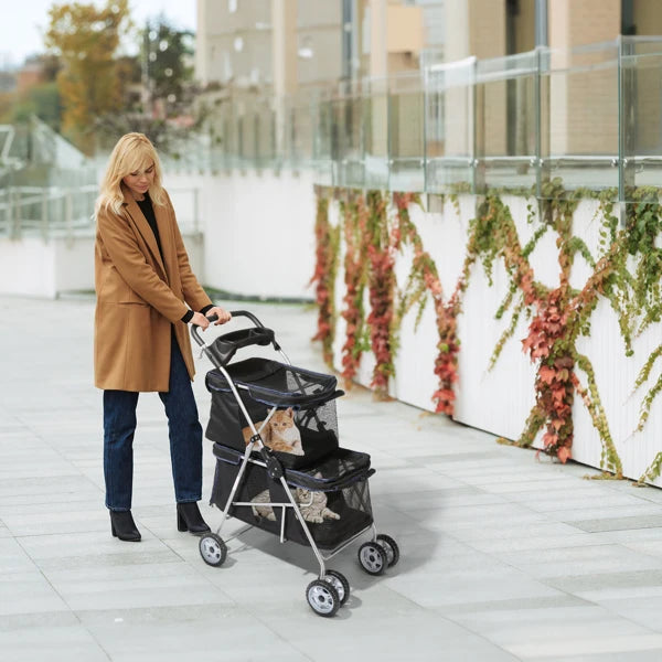 Pet Stroller for 2 Dogs/Cats, Double 4-Wheel Carrier Jogger for Small-Medium Pets, Waterproof Folding Crate with Soft Pad.