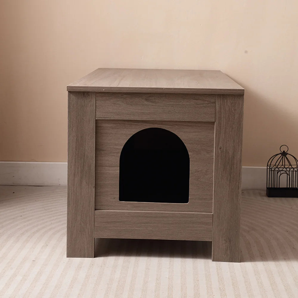 Cat Litter Box Enclosure Litter Box Furniture Hidden with Barn Door Wooden Cat Washroom Furniture Cat House End Table Fit Most