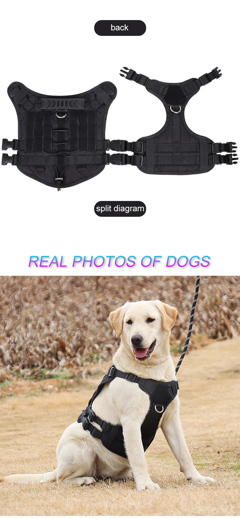 Tactical Dog Harness with Handle and Leash Military Dog Walking Accessory for Rottweiler Medium Large Dog Puppy Harness