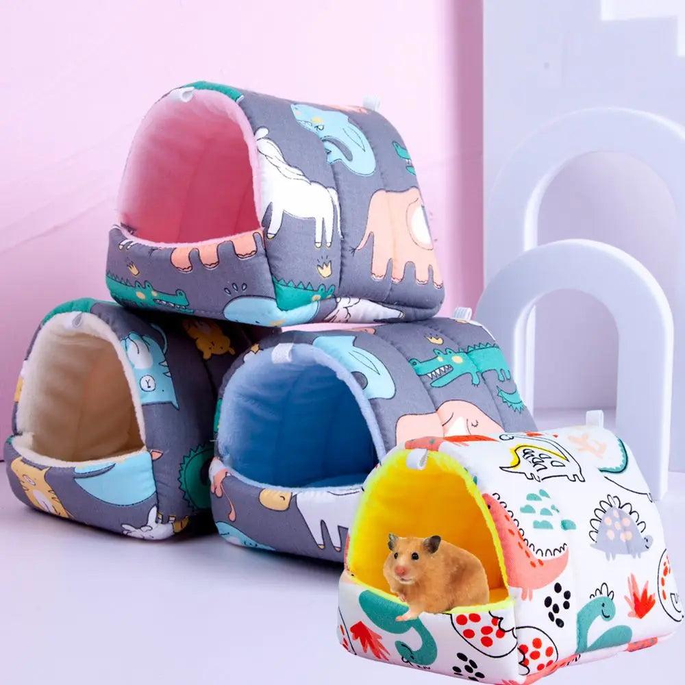 Cute Cartoon Rabbit Squirrel Mini Cage Guinea Pig Nest Small Animal Mice Rat Pet Sleeping Bed Hamster House Winter Warm Soft Mat