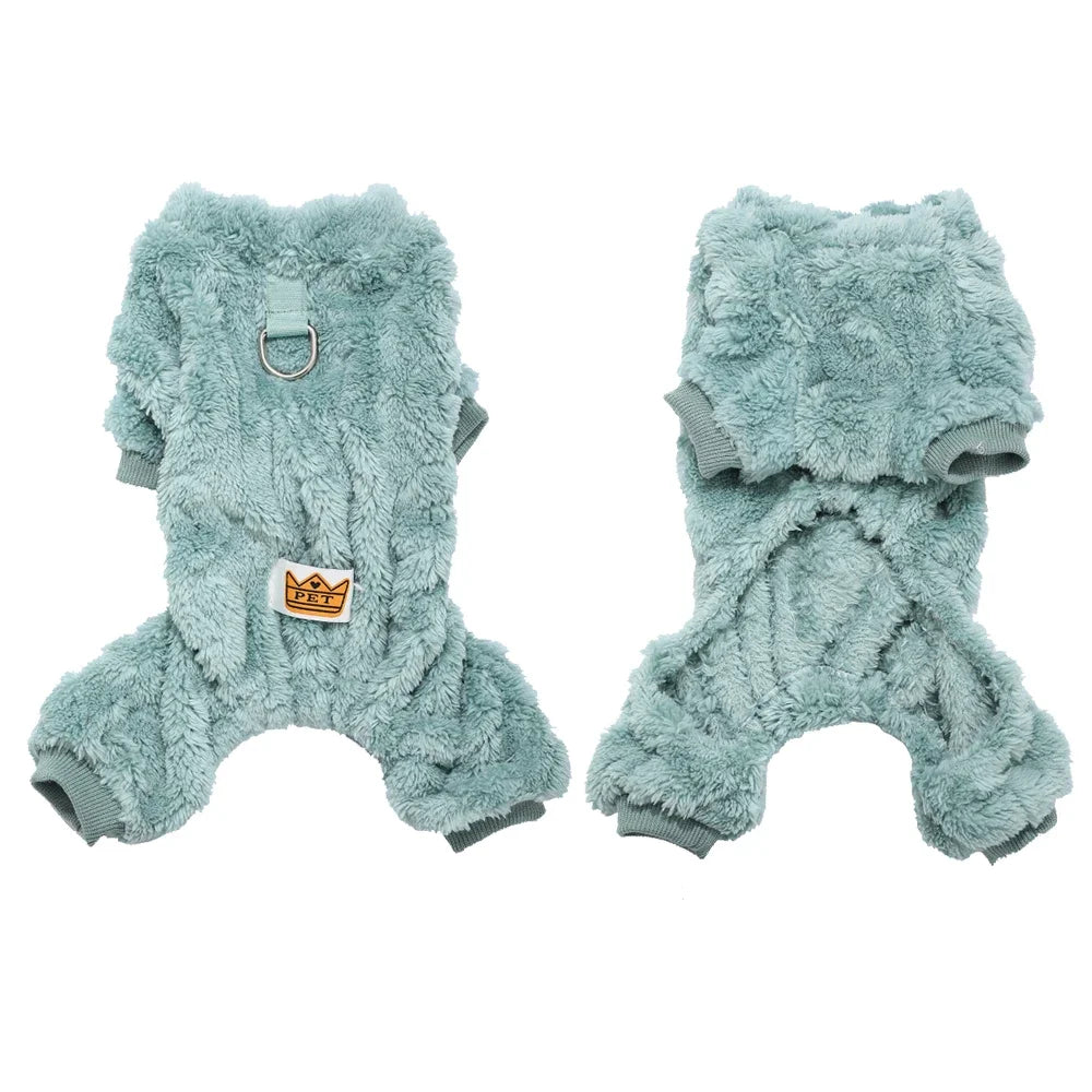 Winter Fleece Warm Dog Clothes Winter Soft Cozy Puppy Jumpsuit Plush Winter D-ring Overall For Small Medium Pet Vest Coat Cats