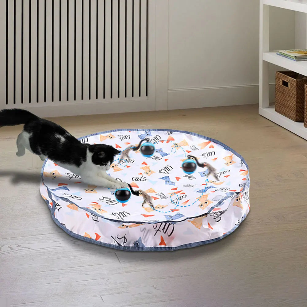 Cat Interactive Ball Toys Fast Rolling Ball in Play Mat Self Rotating Ball Anti-Depression Pet Toy for Indoor Cat Kitten