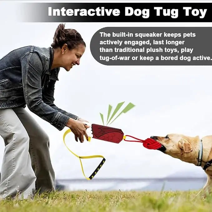 Interactive dog tug of war toy, tug of war toy ball knot, dog toy with knot ball, squeaking dog rope toy for training, suitable