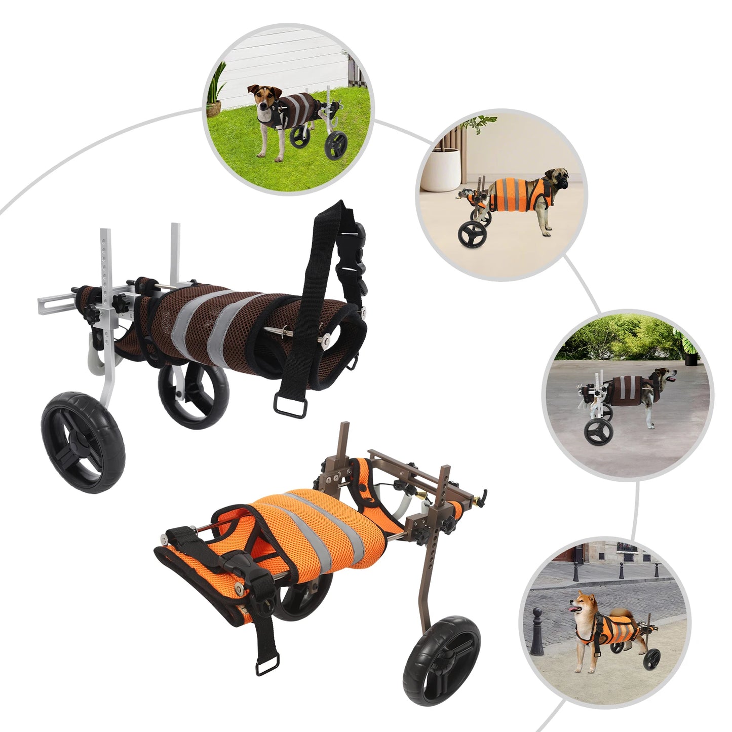 Adjustable Dog Wheelchair for Hind Leg Support, Lightweight Aluminum Frame, EVA Wheels & Breathable Mesh, Fits Pets 6.6-19.8lbs