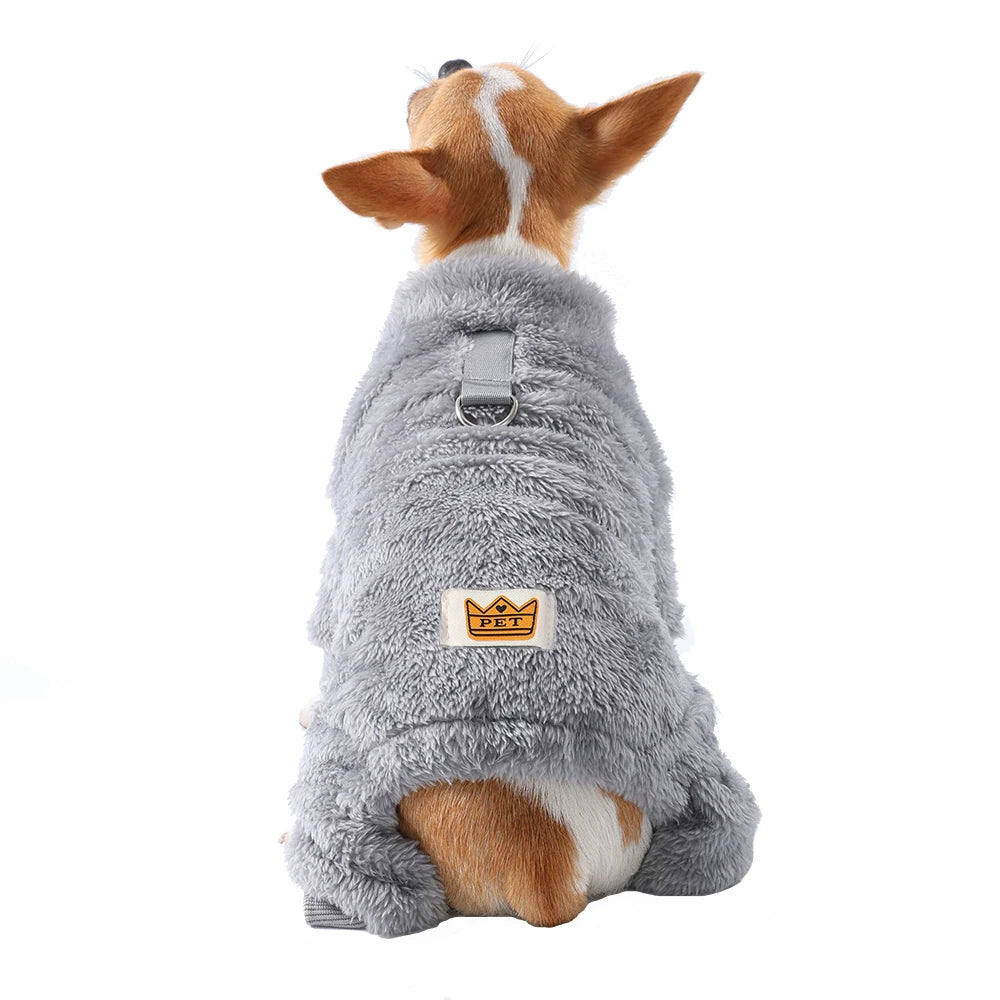 Winter Fleece Warm Dog Clothes Winter Soft Cozy Puppy Jumpsuit Plush Winter D-ring Overall For Small Medium Pet Vest Coat Cats