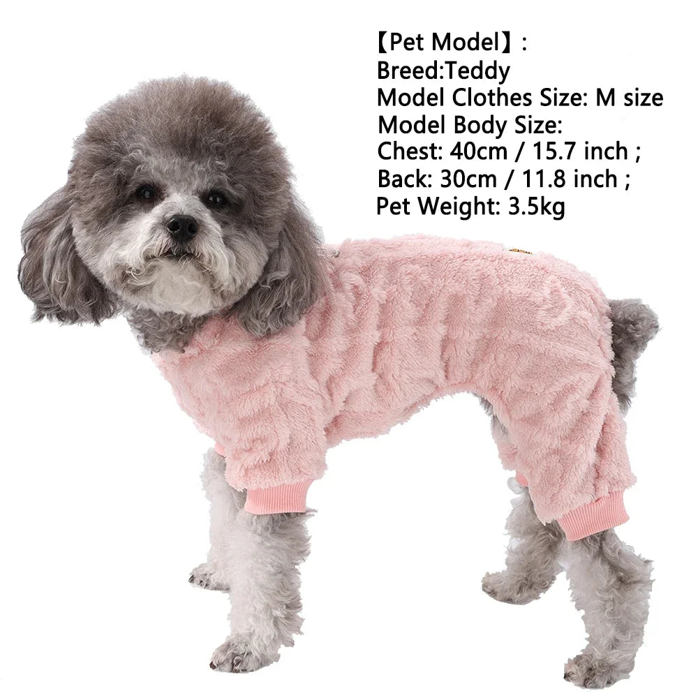 Winter Fleece Warm Dog Clothes Winter Soft Cozy Puppy Jumpsuit Plush Winter D-ring Overall For Small Medium Pet Vest Coat Cats