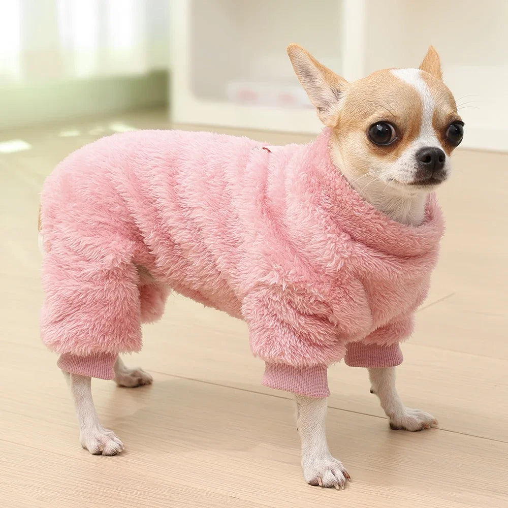Winter Fleece Warm Dog Clothes Winter Soft Cozy Puppy Jumpsuit Plush Winter D-ring Overall For Small Medium Pet Vest Coat Cats