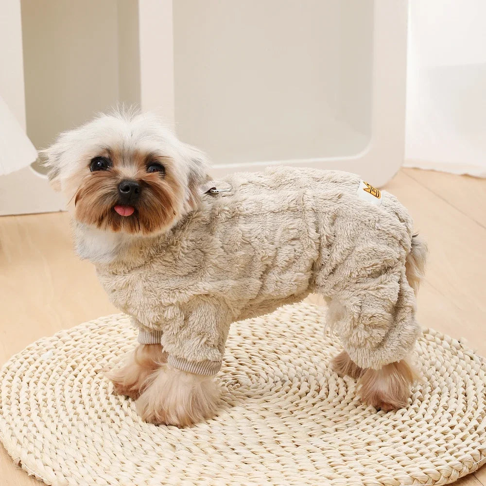 Winter Fleece Warm Dog Clothes Winter Soft Cozy Puppy Jumpsuit Plush Winter D-ring Overall For Small Medium Pet Vest Coat Cats